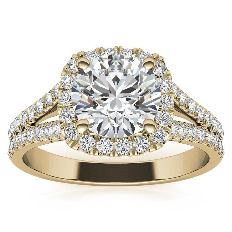 Round Split Shank Cushion Halo Moissanite Engagement Ring