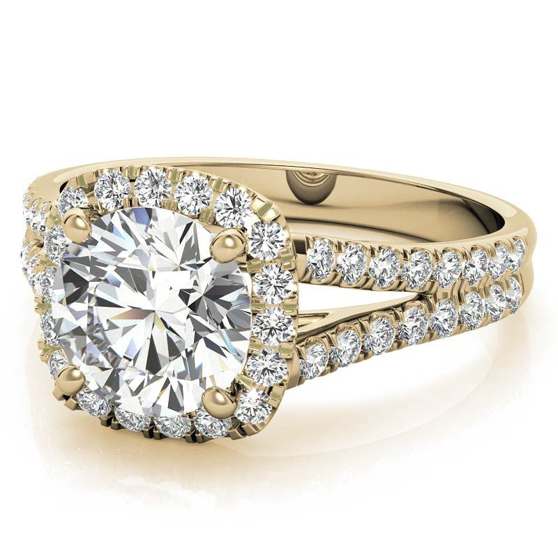Round Split Shank Cushion Halo Moissanite Engagement Ring