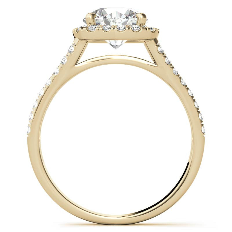 Round Split Shank Cushion Halo Moissanite Engagement Ring