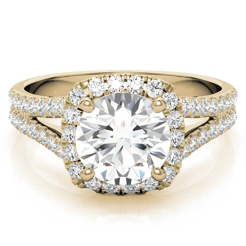 Round Split Shank Cushion Halo Moissanite Engagement Ring
