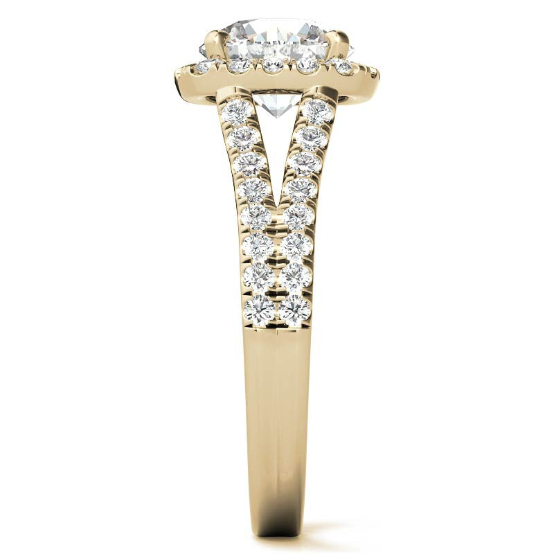 Round Split Shank Cushion Halo Moissanite Engagement Ring