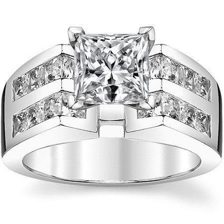 Square Moissanite Engagement Ring Setting, 2.1ct