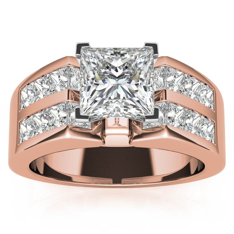 Square Moissanite Engagement Ring Setting, 2.1ct