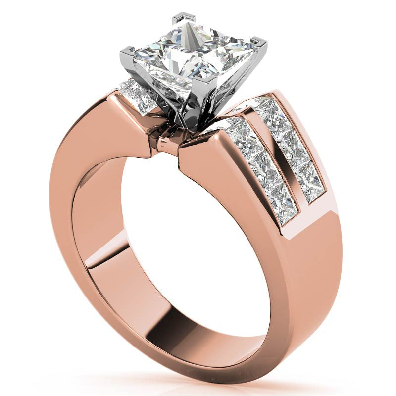 Square Moissanite Engagement Ring Setting, 2.1ct