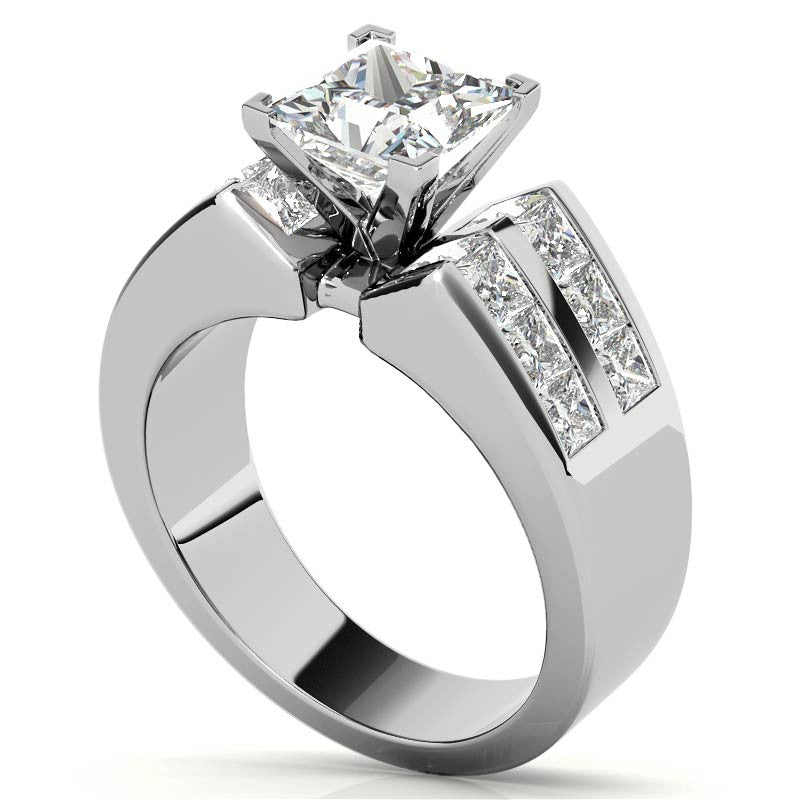 Square Moissanite Engagement Ring Setting, 2.1ct