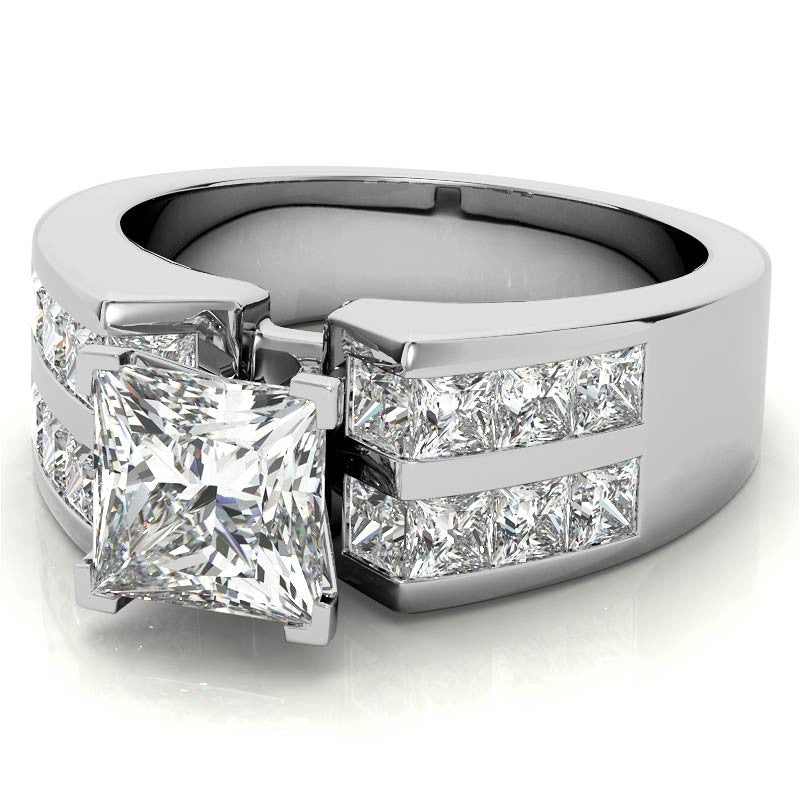 Square Moissanite Engagement Ring Setting, 2.1ct
