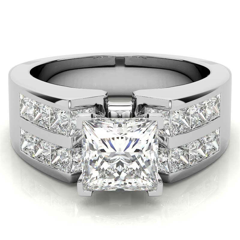 Square Moissanite Engagement Ring Setting, 2.1ct
