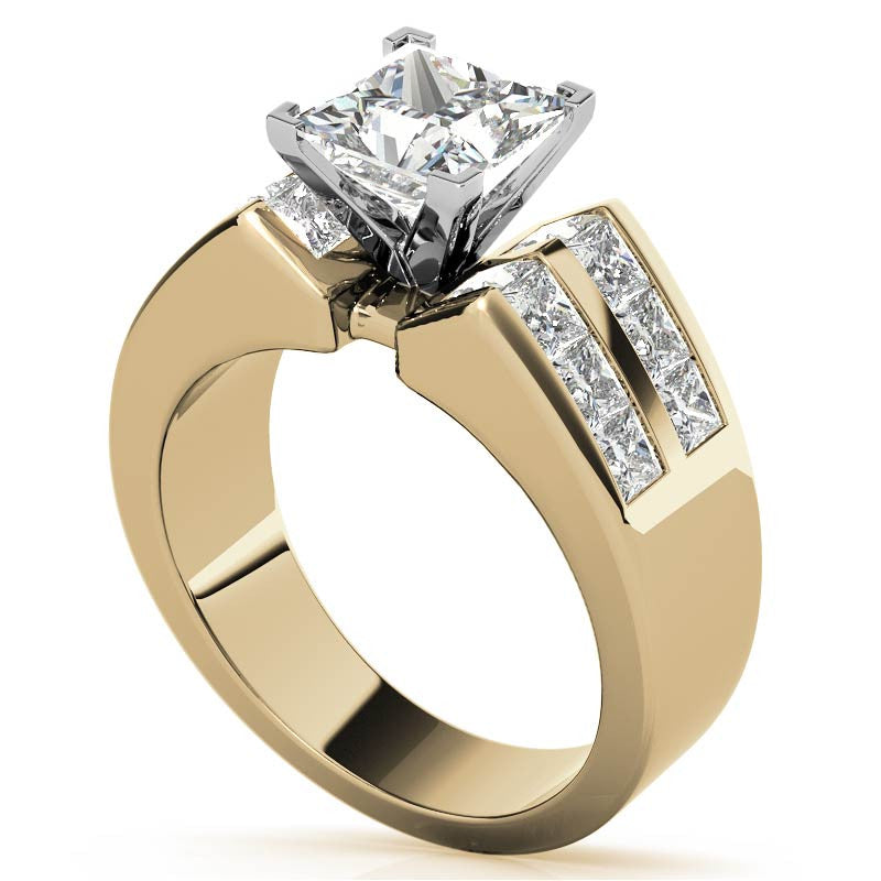 Square Moissanite Engagement Ring Setting, 2.1ct
