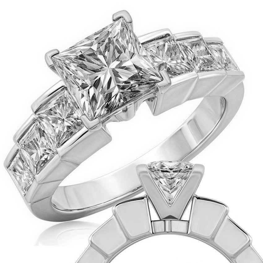 3.5mm Princess cut Moissanite Engagement Ring Setting 1.5ct