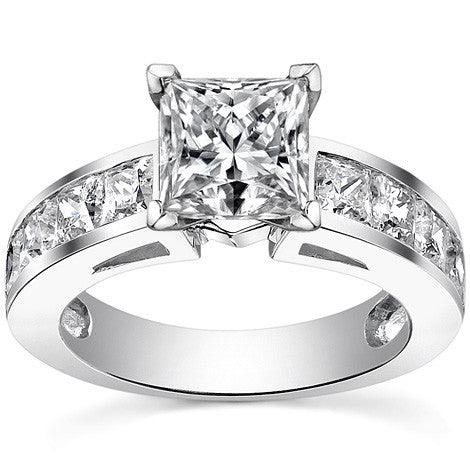 Channel Set Princess cut Moissanite Engagement Ring 2.2ct