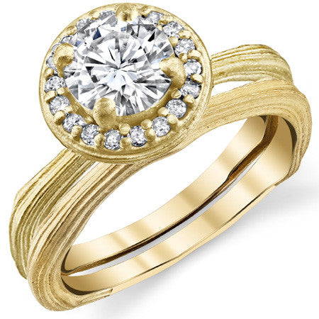 Round Twig Style Bark Halo Moissanite Engagement Ring