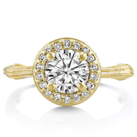 Round Twig Style Bark Halo Moissanite Engagement Ring