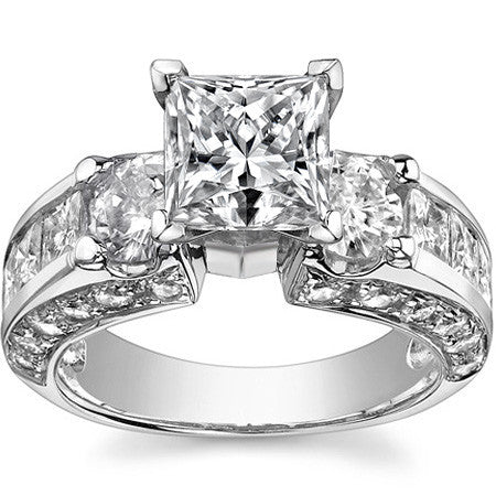 Round Brilliant Moissanite Engagement Ring Setting, 2.56ct