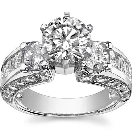 Round Brilliant Moissanite Engagement Ring Setting, 2.56ct