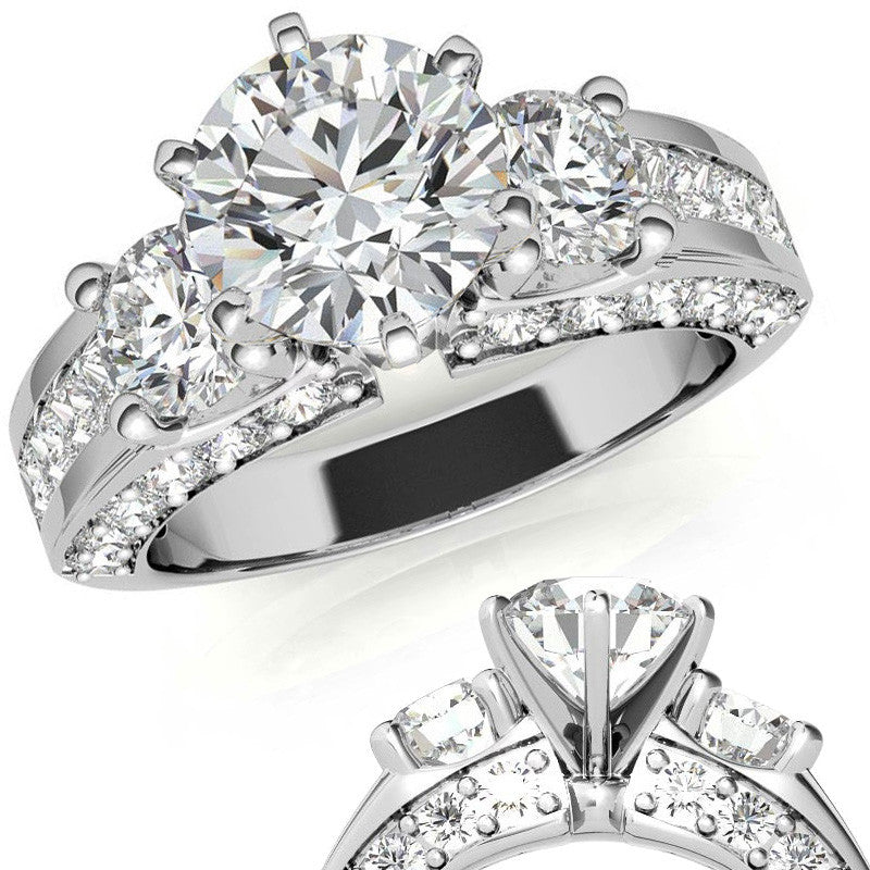 Round Brilliant Moissanite Engagement Ring Setting, 2.56ct