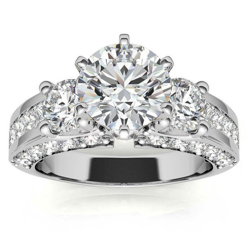 Round Brilliant Moissanite Engagement Ring Setting, 2.56ct