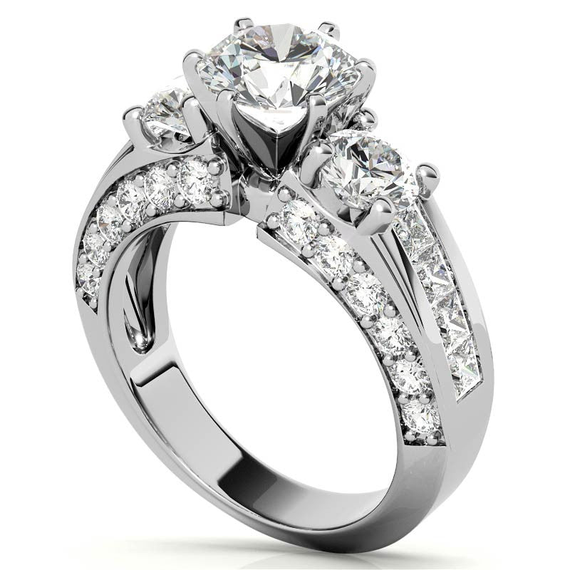 Round Brilliant Moissanite Engagement Ring Setting, 2.56ct