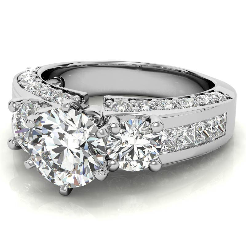 Round Brilliant Moissanite Engagement Ring Setting, 2.56ct