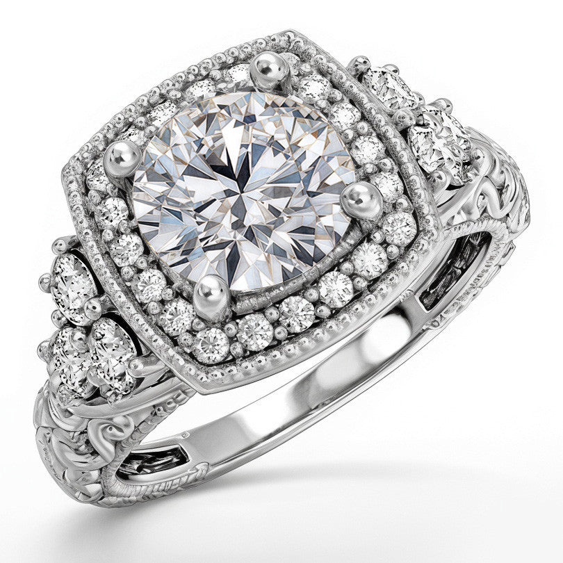 Heart Accented Halo Engagement Ring