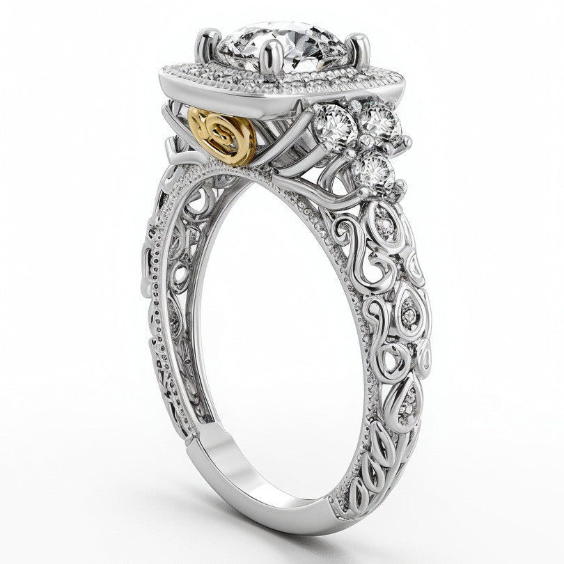 Heart Accented Halo Engagement Ring