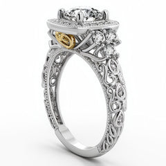 Heart Accented Halo Engagement Ring