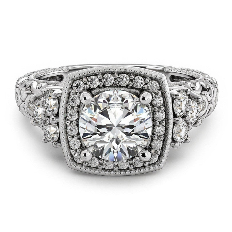 Heart Accented Halo Engagement Ring