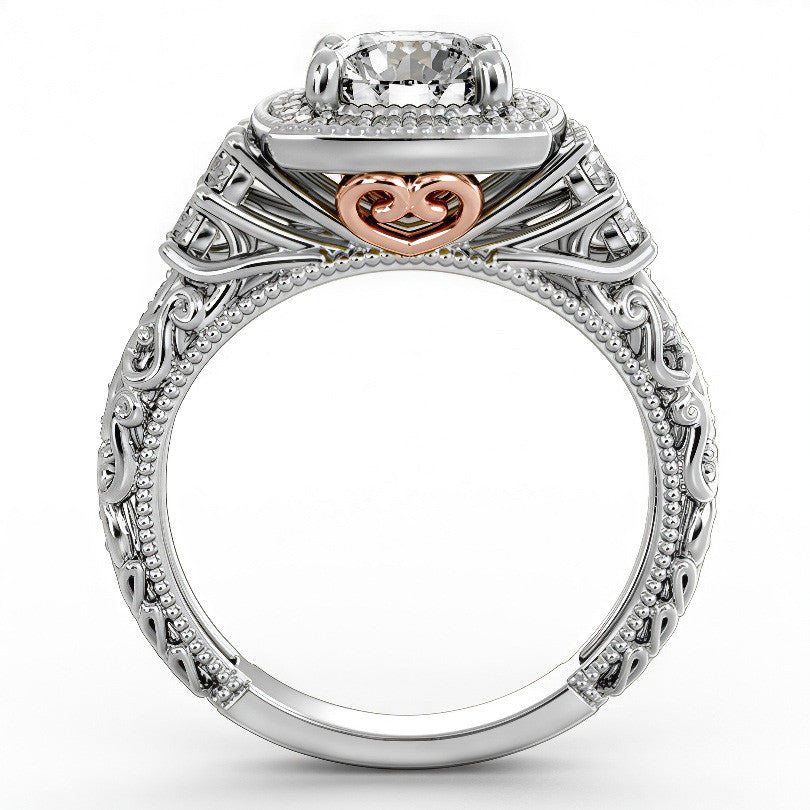 Heart Accented Halo Engagement Ring
