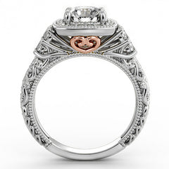 Heart Accented Halo Engagement Ring