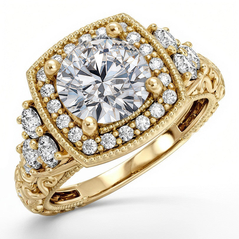 Heart Accented Halo Engagement Ring