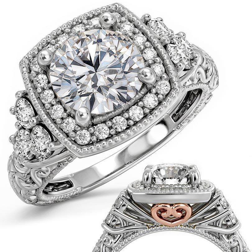 Heart Accented Halo Engagement Ring