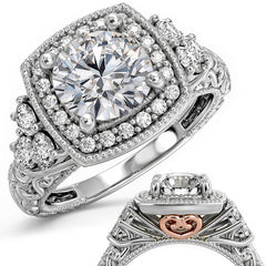 Heart Accented Halo Engagement Ring