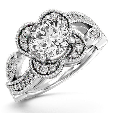 Floral Split Shank Engagement Ring
