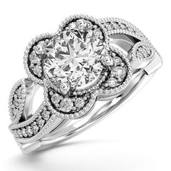 Floral Split Shank Engagement Ring