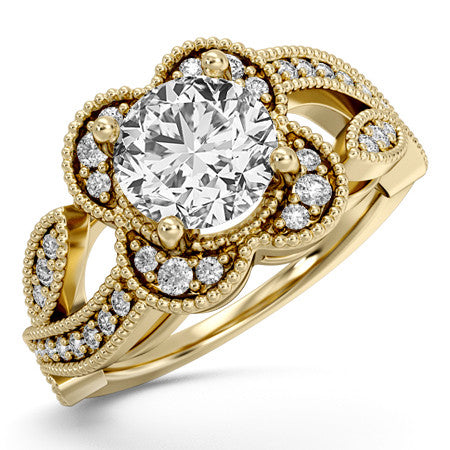 Floral Split Shank Engagement Ring