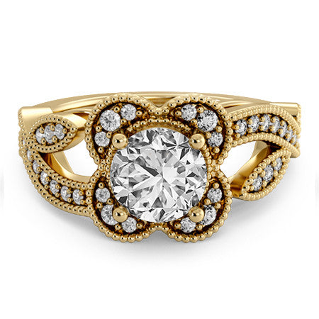 Floral Split Shank Engagement Ring