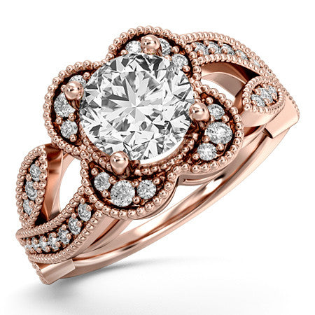 Floral Split Shank Engagement Ring