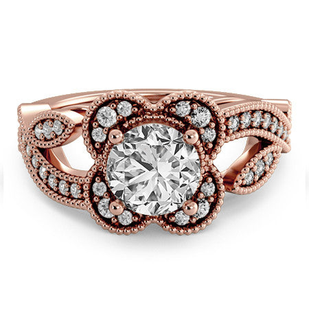 Floral Split Shank Engagement Ring