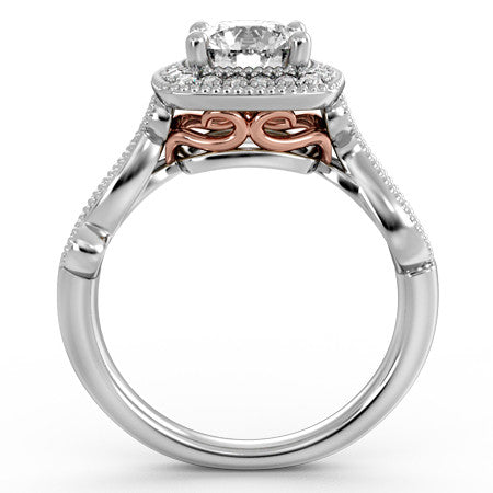 Milgrain Split Shank Halo Engagement Ring