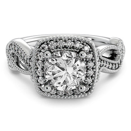 Milgrain Split Shank Halo Engagement Ring