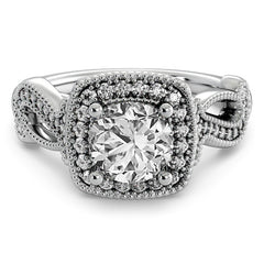 Milgrain Split Shank Halo Engagement Ring