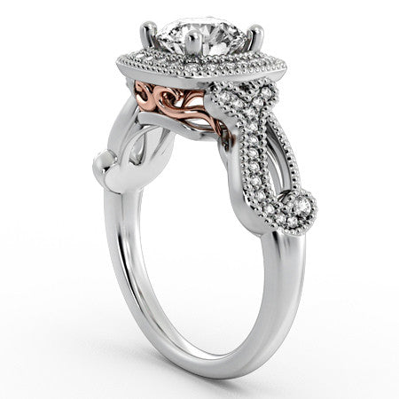 Milgrain Split Shank Halo Engagement Ring