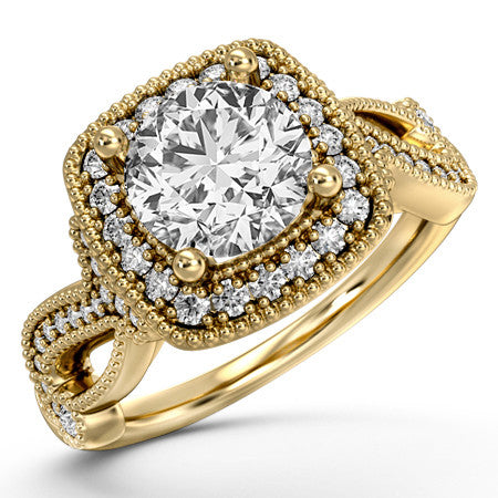 Milgrain Split Shank Halo Engagement Ring