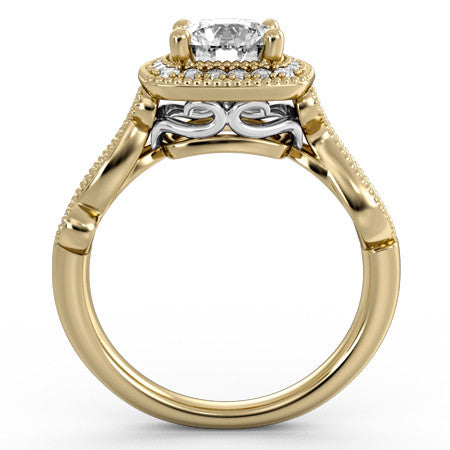 Milgrain Split Shank Halo Engagement Ring