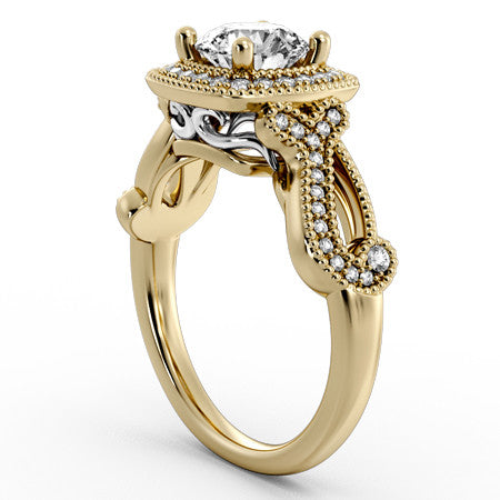 Milgrain Split Shank Halo Engagement Ring