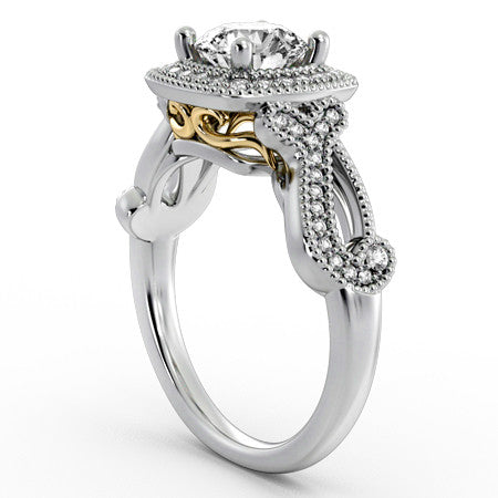 Milgrain Split Shank Halo Engagement Ring