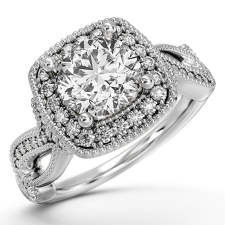 Milgrain Split Shank Halo Engagement Ring