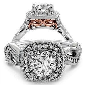 Milgrain Split Shank Halo Engagement Ring