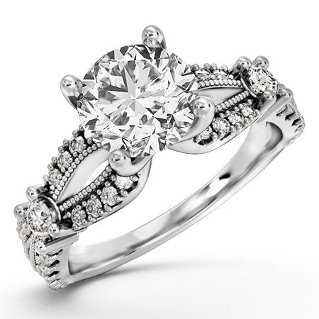Round Moissanite Antique Split Shank Engagement Ring