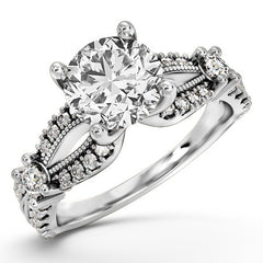 Round Moissanite Antique Split Shank Engagement Ring