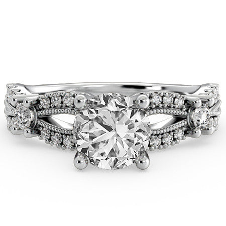 Round Moissanite Antique Split Shank Engagement Ring